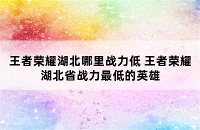 王者荣耀湖北哪里战力低 王者荣耀湖北省战力最低的英雄